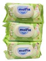 ( แพ็ค 3 ห่อสุดคุ้ม ) Molfix Wet Wipes ทิชชูเปียกจากธรรมชาติ อ่อนโยน ปลอดภัยกับผิวลูกน้อย สูตร Natural Hygienic ( สีเขียว )