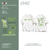 CHIC  ผ้าฝ้ายแท้  ผู้หญิงสไตล์สบาย ๆ พิมพ์เสื้อยืดแขนสั้นที่สวยงาม D0094