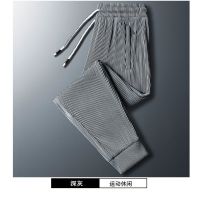 NGHG MALL-2023 New Striped Ice Silk Pants Mens Elastic Breathable Pocket Zipper Pants