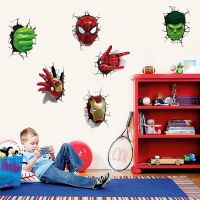 Hulk Iron Hand Mask Spider-man Wall Stickers Broken Wall Poster Wall Art Car Decal Kids Room Decor Boys Favors Stickers