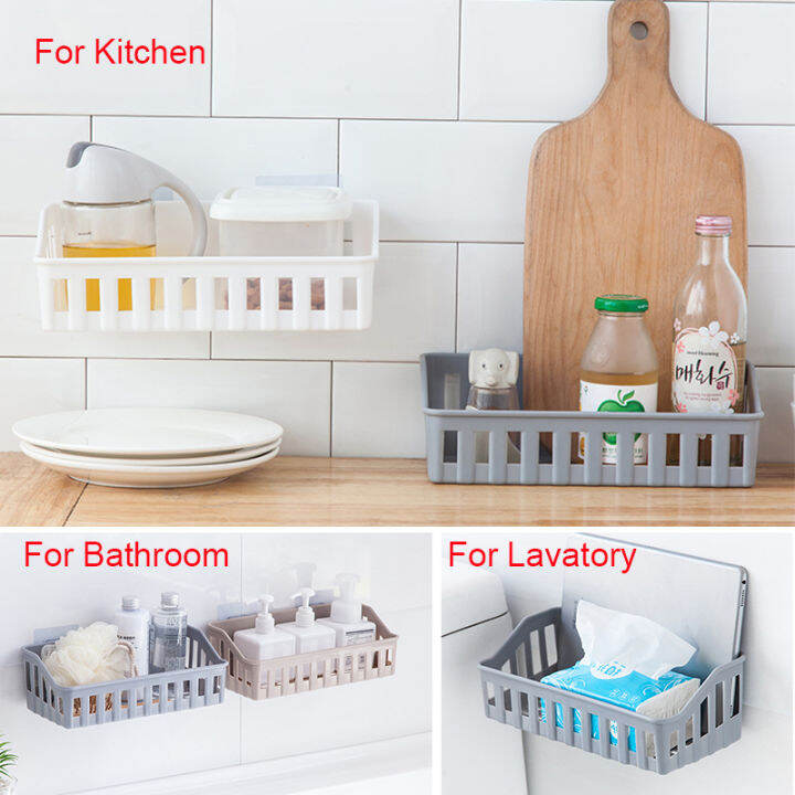 Wall Hanging Bathroom Shelf Organizer Load 3kg Punch Free Storage Rack ...