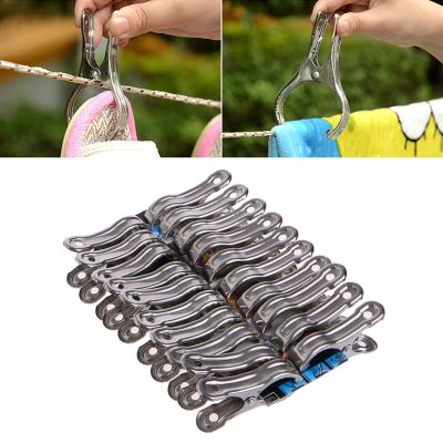 20 Pcs Stainless Steel Clothes Pegs Hanging Pins Laundry Windproof Clips Metal Clothes-peg Kit Household Clothespin