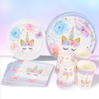 Unicorn PARTY Tableware แผ่นกระดาษถ้วยสำหรับตกแต่งงานเลี้ยงวันเกิด