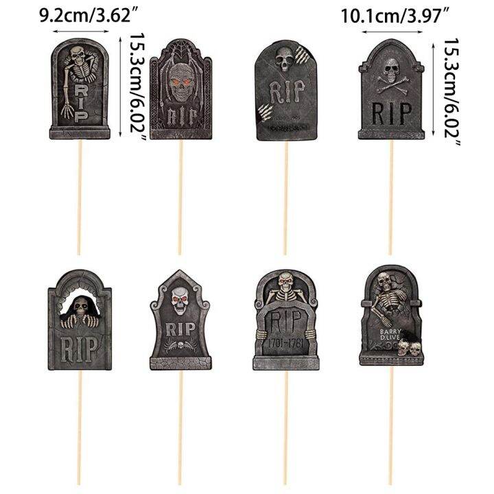 งานปาร์ตี้ฮาโลวีน8ชิ้น-เซ็ตแจกันแบบทำมือใส่แจกันเคลือบตกแต่งป้ายหลุมศพพร้อมแท่งและกาว
