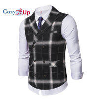 Cozy Up Suit Vest ผู้ชายแขนกุดธุรกิจลายสก๊อตสบายๆบาง