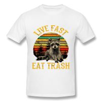 Cloocl Cotton White Tshirt Raccoon Live Fast Eat Trash Printed T Shirt Funny