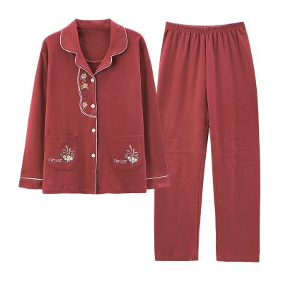 MUJI high quality high-end cotton pajamas womens 2023 new spring and autumn long-sleeved cardigan middle-aged mothers can wear home clothes set