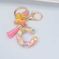 26 English Jewelry Crystal Pendant Tassel Letters Keychain Butterfly Fashion Sticky Love