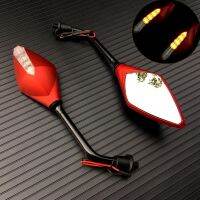 2Pcs/Pair Motorcycle LED Turn Signals Rearview Mirror Scooter E-Bike Rear View Mirrors Back Side Convex Mirror 10Mm