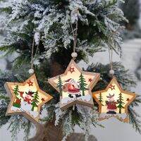 Creative Led Light Wooden Star Christmas Tree Hanging Pendant Santa Claus Snowman Elk Ornament Xmas Party New Year Decorations