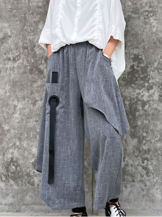 xitao-pants-women-casual-patchwork-wide-leg-pants