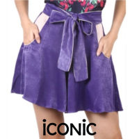 iCONiC PURPLE Ribbers shorts #4864 กางเกงขาสั้น ผ้าไหมเนื้อกำมะหยี่ สีน้ำเงินอมม่วง กางเกงขาสั้นผู้หญิง กางเกงแฟชั่น กางเกงระบาย กางเกงผูกเอว