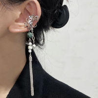 Minority Earrings temperament National Fashion Earrings New Chinese artificial jade TASSEL EAR Clip Flower ear bone clip no ear hole PVE9