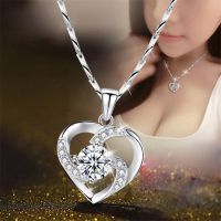 Fashion Love Necklace Zircon Heart Crystal Pendant Necklace for Women Wedding Engagement Jewelry Banquet Anniversary Gift