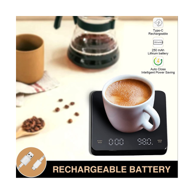 Coffee Scale with Timer Replacement Spare Parts Coffee Scale, 0.1G/3Kg, Rechargeable, Auto Off, for Barista