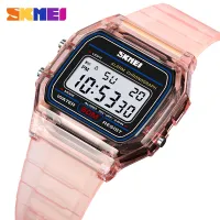 SKMEI Jam Tangan Sport สี่เหลี่ยมสำหรับผู้หญิง,Jam Tangan Digital โครโนกันน้ำนาฬิกาปลุกปฏิทินครบถ้วน