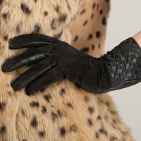 Women Genuine Sheepskin Leather Mesh Gloves Winter Warm Classic Fluff Soft Female Mittens High-quality S2148