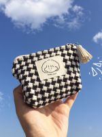 Houndstooth Girl Label Canvas Coin Purse Headphone Bag Cute Girly Heart Niche Creative Storage Bag Coin Bag 【OCT】