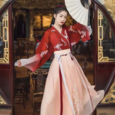 HotModern สไตล์จีน Hanfu Ming Dynasty ปรับปรุงแบบดั้งเดิมชุดสีแดงเครื่องแต่งกายผู้หญิง Gules เสื้อกระโปรงชุดเต้นรำ Wear
