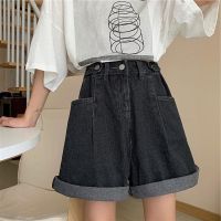 [COD] Wide-leg denim womens loose Korean version 2022 summer new student high-waisted straight-leg thin all-match five-point