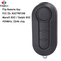 KEYECU กุญแจ Mobil Remote Control แบบพับมี2ปุ่มชิป ID46 433Mhz สำหรับ Fiat 500L MPV Ducato สำหรับ Citroen สำหรับ Peugeot Fob RX2TRF198