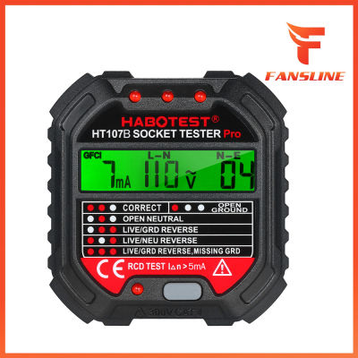 HABOTEST GFCIเครื่องทดสอบเต้าเสียบพร้อมจอแสดงแรงดันไฟฟ้า90-250Vเครื่องทดสอบซ็อกเก็ตอัตโนมัติวงจรไฟฟ้าขั้วเครื่องวัดโวลต์เครื่องตรวจจับHT107D