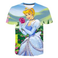 Childrens Cinderella T Shirts Print Casual Short Sleeve Tops Tees Clothing Girls Fashion Disney Series Rapunzel T-Shirts 1-14Y