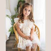 ﹍ ldqnk2 Don Judy Wrinkle Photo Shoot Props Floral Ruffle Kid Gown for Photography Accessories Children Clothing