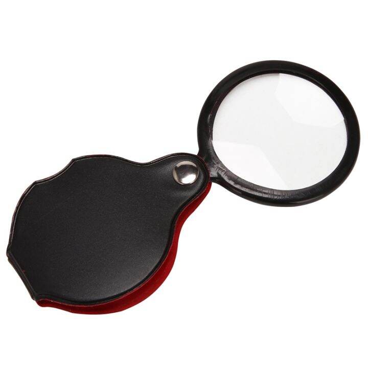 5X Glass Lens Pocket Magnifier with Leather Pouch Folding Magnifying