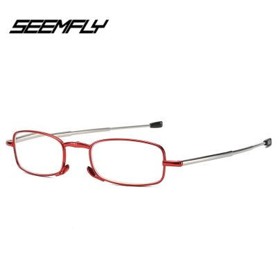 Seemfly Folding Telescopic Reading Glasses Fashion Metal Anti Blue Light Presbyopic Eyeglasses With Case Diopter 1.0 To 4.0