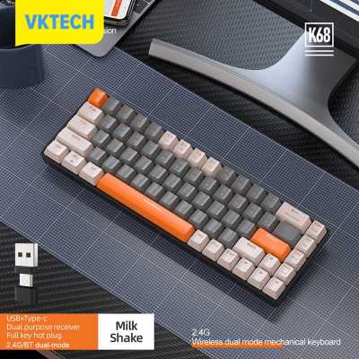 [Vktech] K68คีย์บอร์ดสำหรับเล่นเกมโหมดคู่บลูทูธ-เข้ากันได้5.0คีย์บอร์ดแบบกลไกไร้สายตามหลักสรีรศาสตร์2.4G 68คีย์ปลั๊กเอนกประสงค์สำหรับแล็ปท็อปเดสก์ท็อปเดินทางแบบพกพา