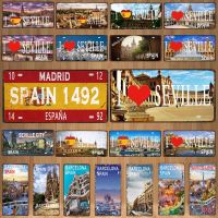 【YZFQ】30X15CM Spain City  Seville Vintage Metal Sign Barcelona Travel Souvenir  Wall Bar Home Shop Decor Plaques Poster DC-1054B