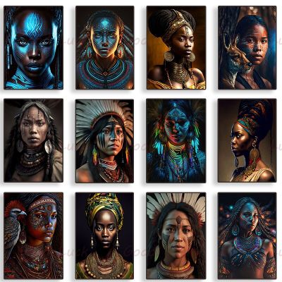 African Tribal Black Women Aboriginal Vintage Modern โปสเตอร์ภาพวาดผ้าใบพิมพ์ภาพผนังสำหรับห้องนั่งเล่นตกแต่งบ้าน New