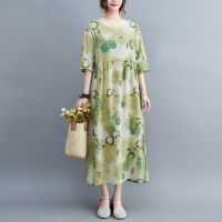 2023 New Arrival Print Floral Prairie Chic Vintage Summer Dress Thin Soft Cotton Linen Loose Women Casual Dress Lady Work Dress