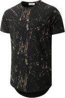 KLIEGOU Mens Hipster Hip Hop Ripped Round Hemline Pattern Print T Shirt