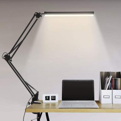 LED Desk Lamp with Clamp Long Arm Table Lamp Eye-Caring Dimmable 3 Colors Adjustable Desk Light with 10 Brightness Level