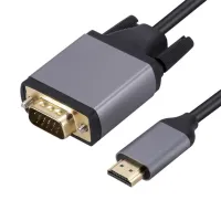 G5EATJ HDMI เป็น VGA สายเคเบิลอะแดปเตอร์ HDMI เป็น VGA ยาว1.8ม. ตัวแปลงวิดีโอ พร้อมแหล่งจ่ายไฟเสียง ยืดหยุ่นได้ เปลือกอลูมิเนียม สำหรับแล็ปท็อป /dvd/ โปรเจคเตอร์/จอภาพ/ทีวี