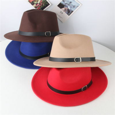 Wide Brim Party Church Felt Fedora Hats with Belt Buckle Kids Children Panama Jazz Cap Parent-child Wool Hat Wholesale