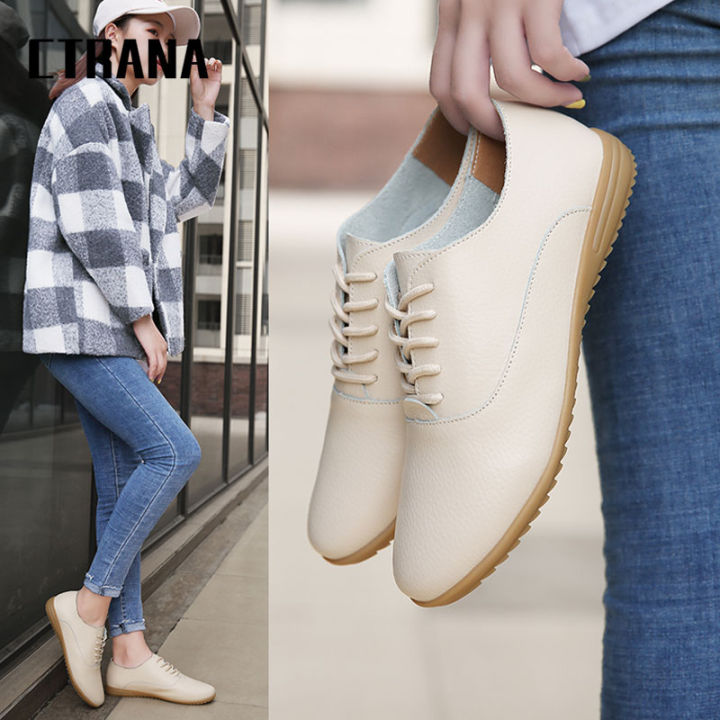 ctrana-oxfords-รองเท้าหนังแท้สำหรับผู้หญิง-รองเท้าหนังแท้สไตล์เกาหลีรองเท้าส้นเตี้ยลำลองปลายแหลมสีขาวดำรองเท้าแฟชั่นผู้หญิงรองเท้าขนาดใหญ่41