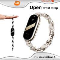 ₪℗ For Xiaomi Mi Band 8 Openwork Wrist Strap Leather Metal Co-Starring Fashion Package Breathable Cool Stylish Comfortable Wear