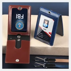 NEW Luxury Genuine Leather ID Badge Holder Access Control Card Holders with  Neck Lanyard Formal Staff Office Worker Supplies Magnet Hasp ID Card Cases