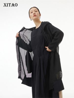 XITAO Jackets Black Mesh Perspective Fashion Jacket Coat