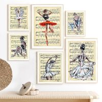 2023 ❅ Vintage Dancing Girl Ballerina Music Score Posters and Prints Ballet Dancer Canvas Painting Wall Art Picture Living Room Decor