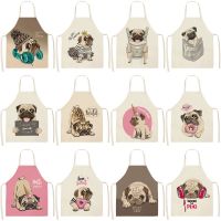 1PC Cute Dog Cotton Sleeveless Apron Linen Printed Kitchen Aprons Women Home Cooking Baking Waist Bib Pinafore  L0152