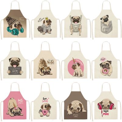 1PC Cute Dog Cotton Sleeveless Apron Linen Printed Kitchen Aprons Women Home Cooking Baking Waist Bib Pinafore  L0152