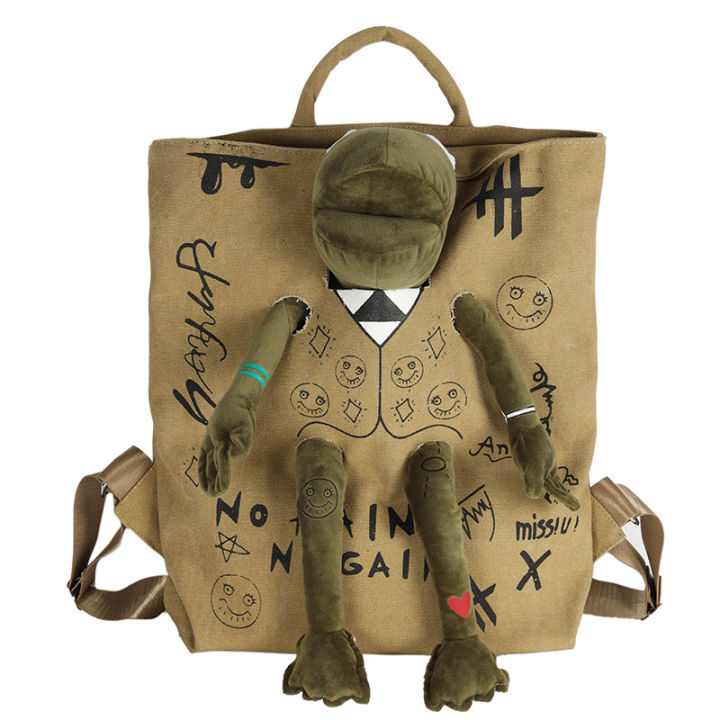 2021-new-trendy-green-frog-backpack-casual-large-capacity-canvas-backpack-ins-student-schoolbag