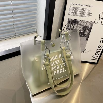 [COD] 2022 new fashion letter printing transparent matte jelly bag shoulder foreign style womens street casual