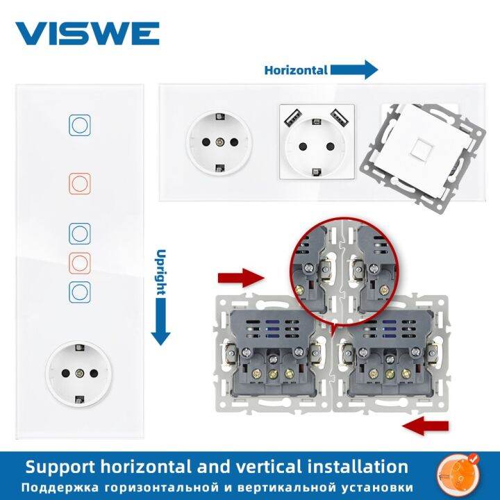 viswe-ระบบไฟฟ้าสวิตช์สัมผัสมาตรฐาน-eu-และเต้ารับ220v-สีดำ16a-กระจกเต็มแผงกระจกคริสตัลแบบเทมเปอร์