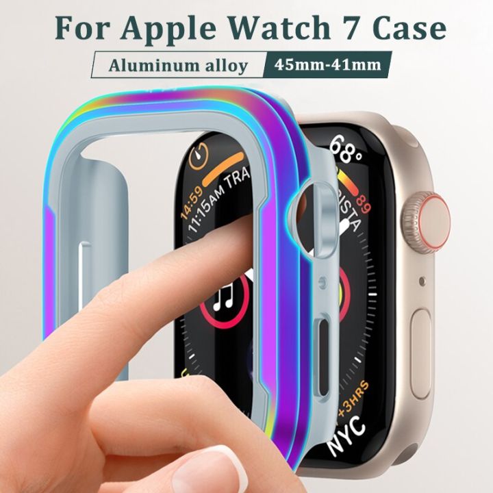 เคสสีใหม่2022เหมาะสำหรับ-apple-watch-series-7เคสกันกระแทกใช้ได้กับอุปกรณ์เสริมขนาด45มม-41มม-กรอบโลหะ-ฟรีตัวป้องกันหน้าจอ