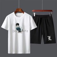 Summer New Anime Death Note Male Casual Short Sleeve Top Pants Suits Streetwear T-Shirt Cotton Mens T Shirt Set Hipster Clothes